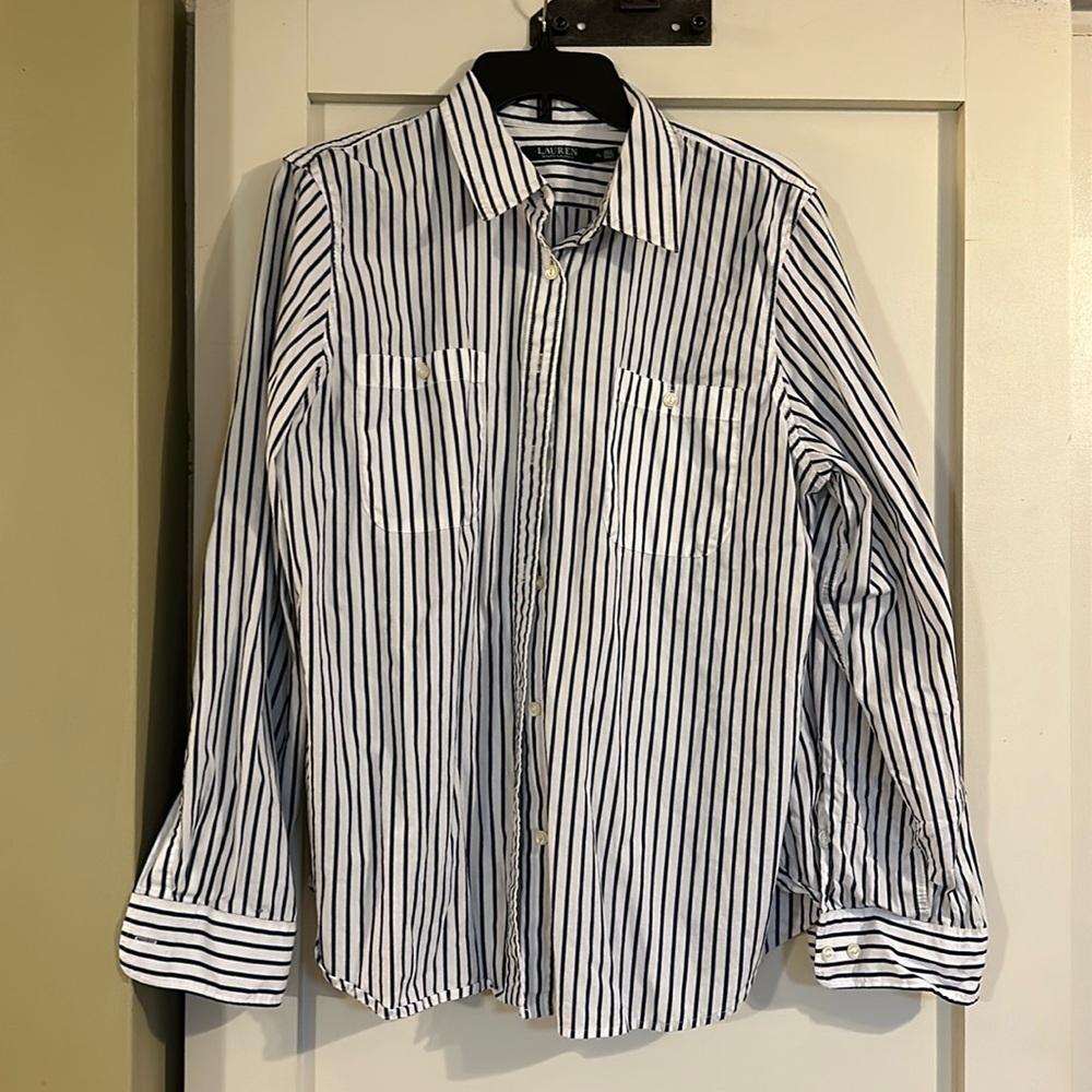 Blue and white striped Lauren Ralph Lauren women’s button down—XL